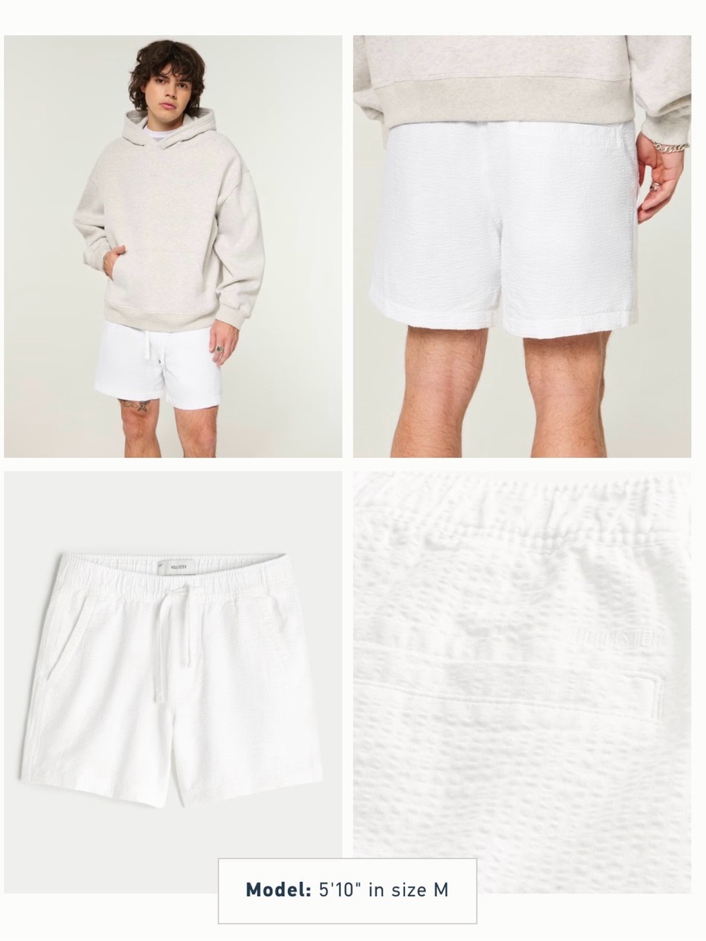 Hollister Men's Mid-Thigh White Seersucker Pull-On Shorts